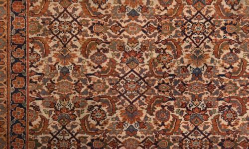 Carpet, Knotted decorative fabric carpet, 19th century, Iran. In the central field on a light cream
