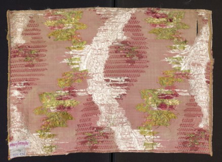 Fabric fragment, silk fabric fragment with floral and lace patterns, mid-18th century, France;