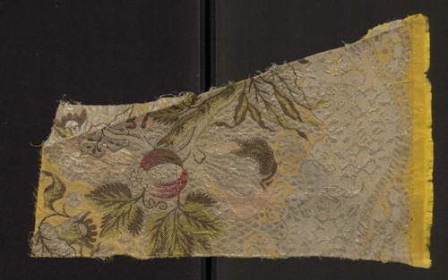 Fabric fragment, fragments of silk patterned fabric, 18th-century silk, fabric with preserved