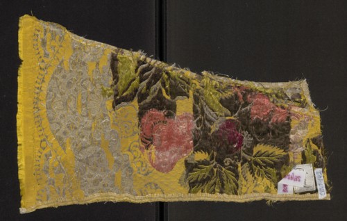 Fabric fragment, fragments of silk patterned fabric, 18th-century silk, fabric with preserved
