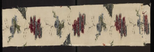 Fabric fragment, 18th-century silk fabric fragment with metal threads; patterned floral broché in