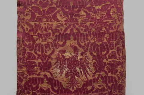Fragment of fabric, 16th century, Italy. Brocade fragment sewn from several smaller pieces, a ply