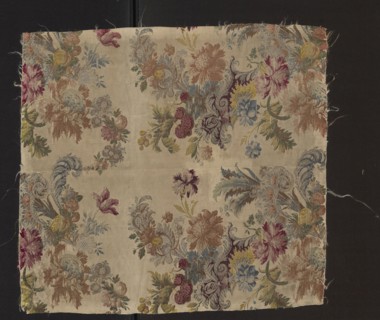 Fabric fragment, silk, 18th century, France. Fragment of patterned silk fabric with floral motifs,
