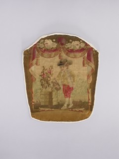Three tapestry armchair covers, varietals, provenance, floral ornaments, genre scenes, interior