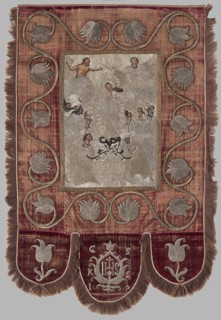 Church banner, Embroidered and painted textile, 17th century, Poland. Church banner with a scene