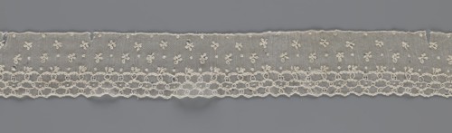 Lace fragment, lace; Edge ornament on one side — a kind of net with numerous loops, small round and