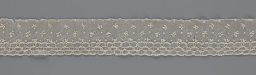 Lace fragment, lace; edge ornament on one side — a kind of net with numerous loops, small round and