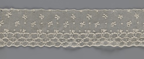 Lace fragment, edge ornament on one side — a kind of net with numerous loops small, round and