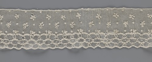 Lace fragment, lace, Edge ornament on one side - a kind of net with numerous loops, small, round