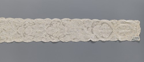 Lace fragment, Binche lace, plant ornaments, floral ornaments. Floral and plant pattern in a