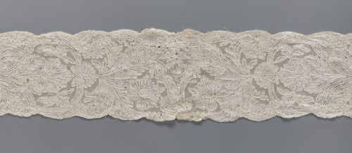 Lace fragment, Binche lace, plant ornaments, floral ornaments, floral and plant pattern in a