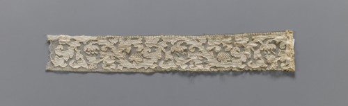 Two fragments of appliqués on batiste tulle: a with a floral tendril pattern; b with a fragment of