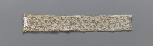 Two fragments of appliqués on batiste tulle: a with a floral tendril pattern; b with a fragment of