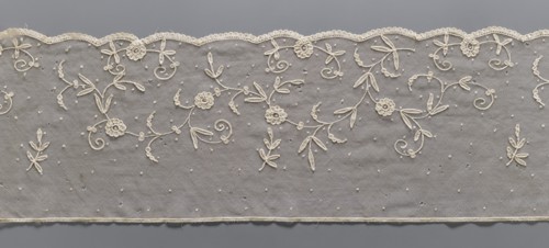 Lace fragment, Lace, unknown provenance. Plant ornaments. The lower edge is gently serrated with