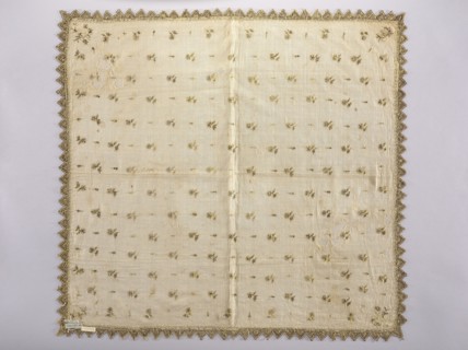 Church napkin made of white batiste density: 31 warp and weft threads per 1 cm, embroidered with