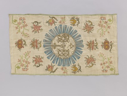 Antependium, antependium; fragment of church embroidery on cream silk satin 46 gauge, green