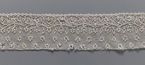 Lace fragment, needle lace Alençon, 18th century, France;, Description: a flower branch parallel to
