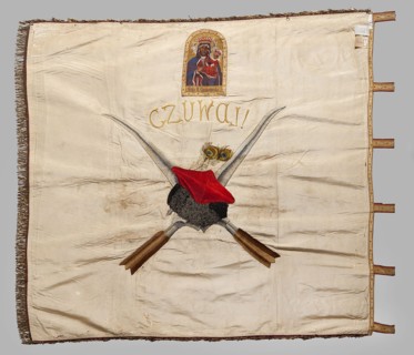 Double-sided banner, vexillium, Our Lady of Czestochowa iconographic, White Eagle coat of arms,