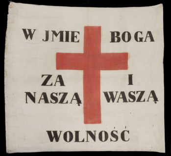 Banner, propaganda banner from the November Uprising 1830–1831. Double-sided white cloth banner