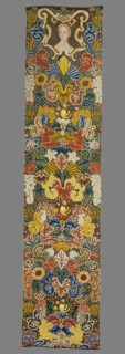 Tapestry. Tapestry embroidered in wool and silk on linen canvas. In the upper part, in a decorative