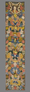 Tapestry, Tapestry embroidered in wool and silk on linen canvas. In the upper part, within a