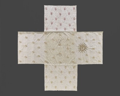 Church napkin. Thin white linen sewn from five rectangular pieces in the shape of a cross.