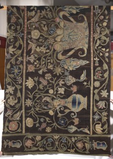 Tapestry. Tapestries. Birds, flowers, coats of arms, fruit; decorative tapestry for manor/home