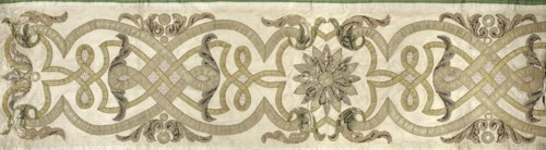 Fragment of a chasuble column, embroidery, rosettes, ribbon-and-pincer ornament. The column from