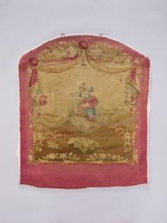 Tapestry covering, provenance, decorative tapestry with flowers, leaves, floral ornaments, girls,