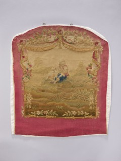 Tapestry covering, provenance, subject: flowers, floral ornaments, dogs, boys, pastoral scenes;