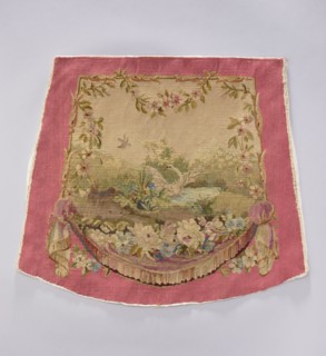 Tapestry covering, creator unknown, provenance, depicts flowers, leaves, floral ornaments, swans,