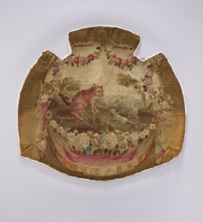 Tapestry armchair seat cover, unknown provenance. Design: flowers, floral ornaments, hares, foxes;