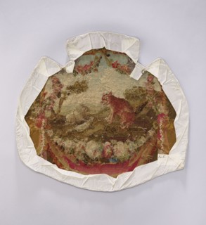 Tapestry armchair seat cover, unknown provenance. Design: flowers, floral ornaments, hares, foxes.