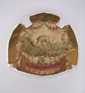 Tapestry covering, provenance, depiction of flowers, floral ornaments, and a deer; decorative