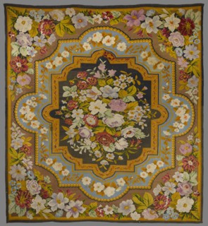 Kilim, In the center, a rosette — a bouquet composed of various species of flowers — surrounded by