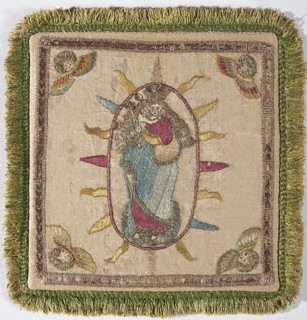 Pall, Madonna and Child iconography. Embroidery; church paraments; palls; angel heads ornament.