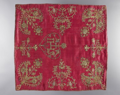 Velum, revindication provenance, church vestments, embroidery, flowers, leaves, plant ornaments,