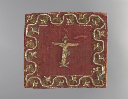 Pall, Christ Crucified iconography, embroidery, church paraments, plant ornaments, sacred art,