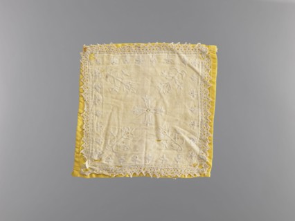 Pall, church paraments, provenance, white pall made of linen, embroidered with white cotton thread.