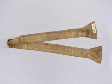 Stole made of silk fabric with olive-colored stripes. Embroidered with a pattern of leaves on the