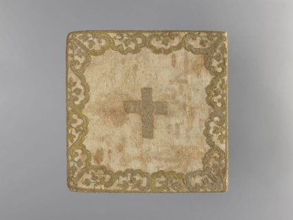 Embroidered pall, embroidery on cream-colored silk satin with gold thread in a hoop stitch. Central