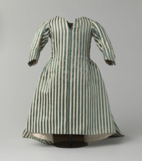 Children's dress, 18th/19th century, Silesia. Made of satin with green and cream stripes. Fitted at