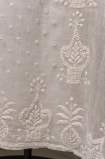 Dress with train, Dress of white muslin, early 19th century, Silesia. High waist, with a long