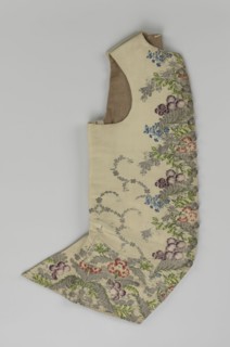 Vest, floral and plant ornaments, patterned brocaded silk fabric with predominant ornamental colors