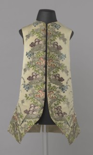 Vest, repossession provenance. Floral and plant ornaments on patterned brocaded silk fabric;