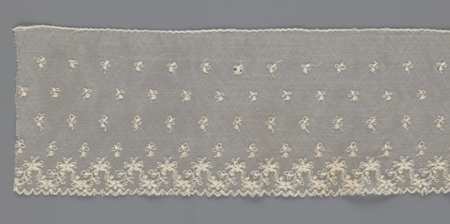 Fragment of lace, lace of unknown origin, floral ornaments, 19th century, Europe, width 13 cm,