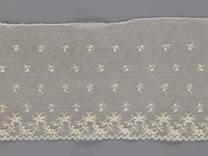 Fragment of lace, lace, unknown origin, floral ornaments, 19th century, Europe, lace, width 13 cm,