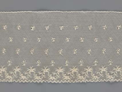 Fragment of lace, lace of unknown origin, floral ornaments, 19th century, Europe, width 13 cm,