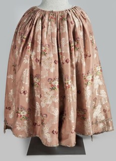 Two-piece robe à la française dress, silk in the colour of dried rose with motifs of colourful