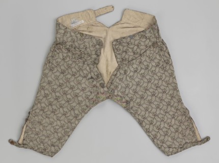 Short, knee-length men's trousers length 76 cm, 1750–1775, Silesia. Sewn into a wide belt with a